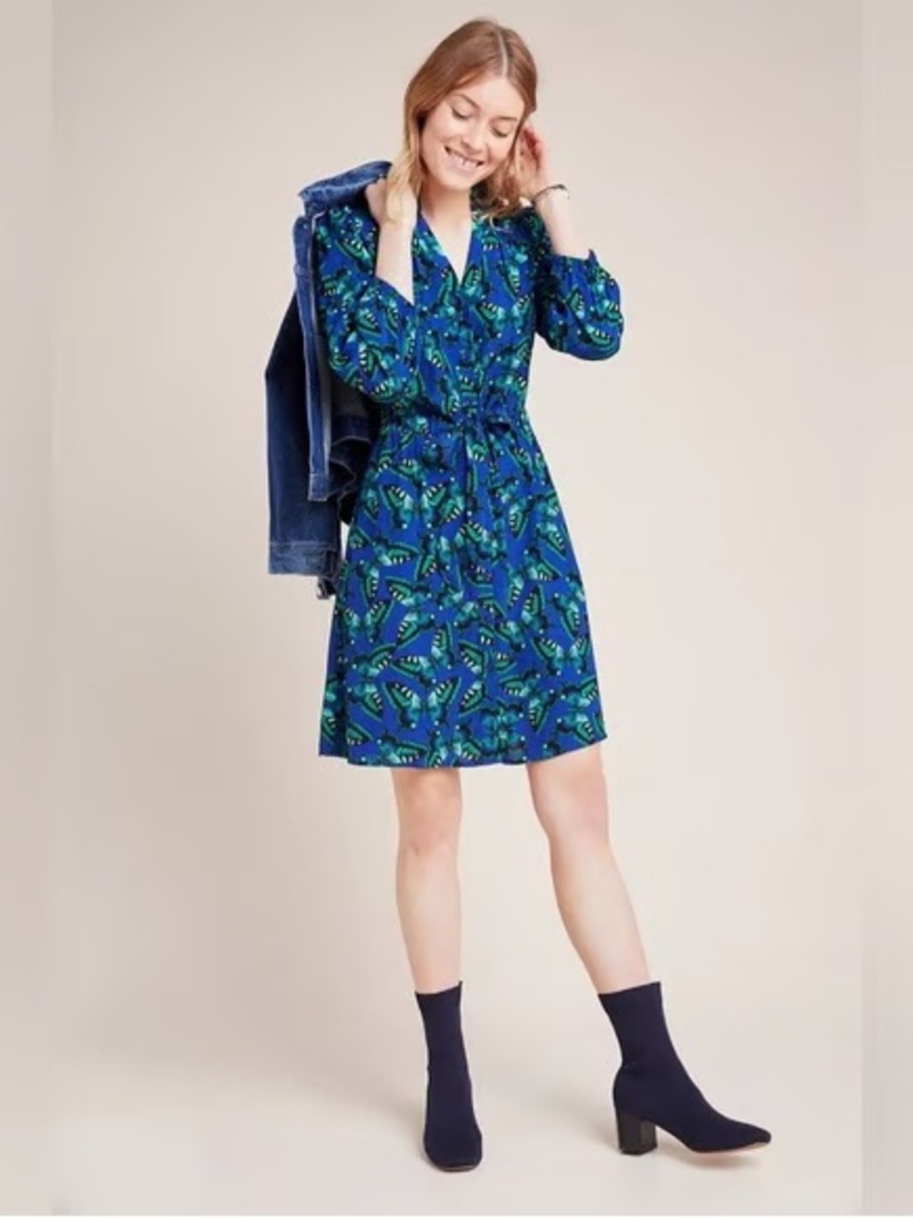 Anthropologie Blue & Green Printed Shirt Dress